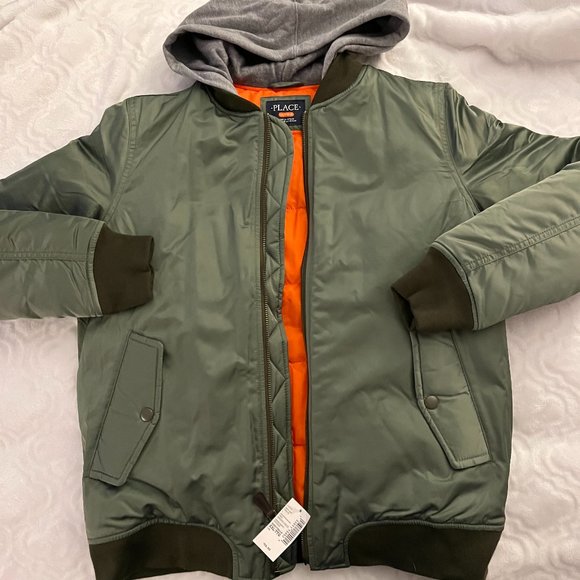 The Children's Place Other - The Children's Place NWT Bomber jacket army green w gray hood and black accents